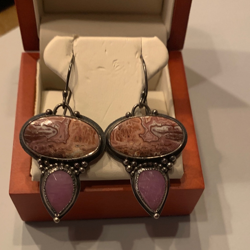 Artisan Sterling Silver and Pink Stone Earrings